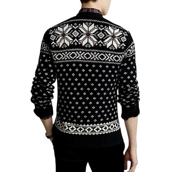 Polo Ralph Lauren Fair Isle Cotton Cashmere Snowflake Cardigan Sweater Large - Picture 2 of 14
